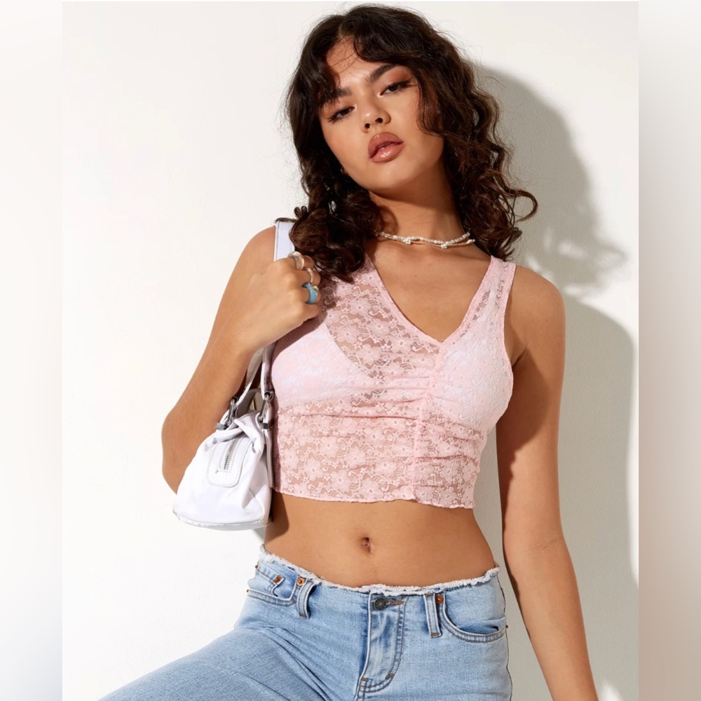 Motel Rocks MORTA CROP TOP IN LACE SWEET PINK - size XS